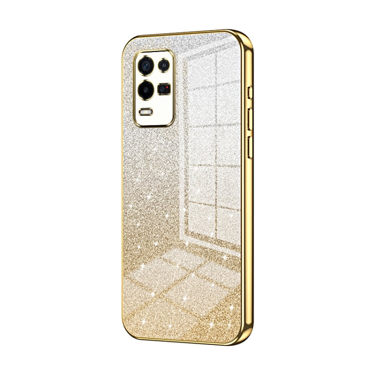 For OPPO K9x Gradient Glitter Powder Electroplated Phone Case(Gold) - OPPO Cases by PMC Jewellery | Online Shopping South Africa | PMC Jewellery | Buy Now Pay Later Mobicred