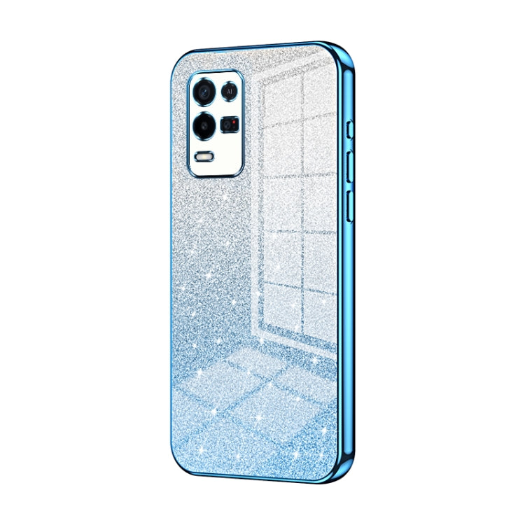 For OPPO K9x Gradient Glitter Powder Electroplated Phone Case(Blue) - OPPO Cases by PMC Jewellery | Online Shopping South Africa | PMC Jewellery | Buy Now Pay Later Mobicred