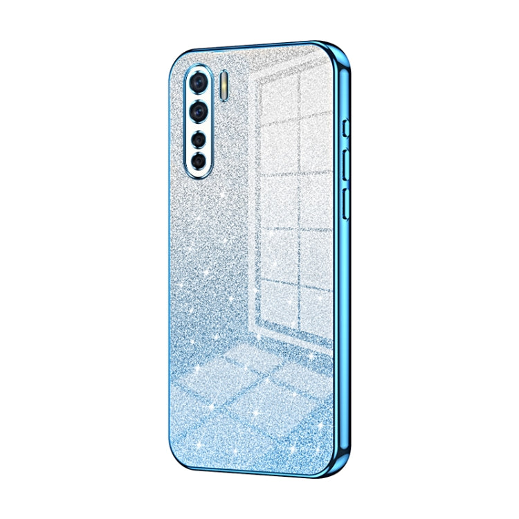 For OPPO Reno3 4G / F15 / A91 Gradient Glitter Powder Electroplated Phone Case(Blue) - OPPO Cases by PMC TechLife | Online Shopping South Africa | PMC TechLife | Buy Now Pay Later Mobicred