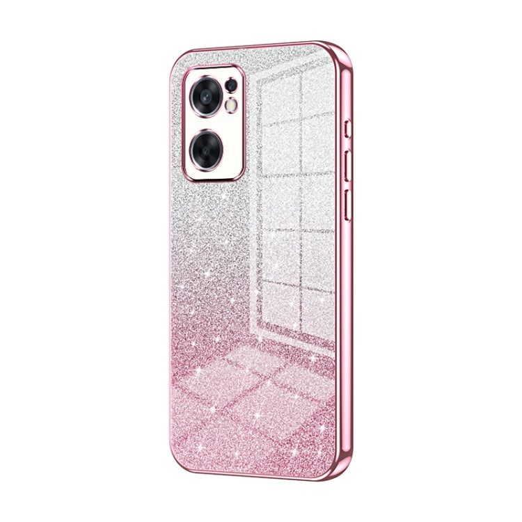 For OPPO Reno7 SE Gradient Glitter Powder Electroplated Phone Case(Pink) - OPPO Cases by PMC Jewellery | Online Shopping South Africa | PMC Jewellery | Buy Now Pay Later Mobicred