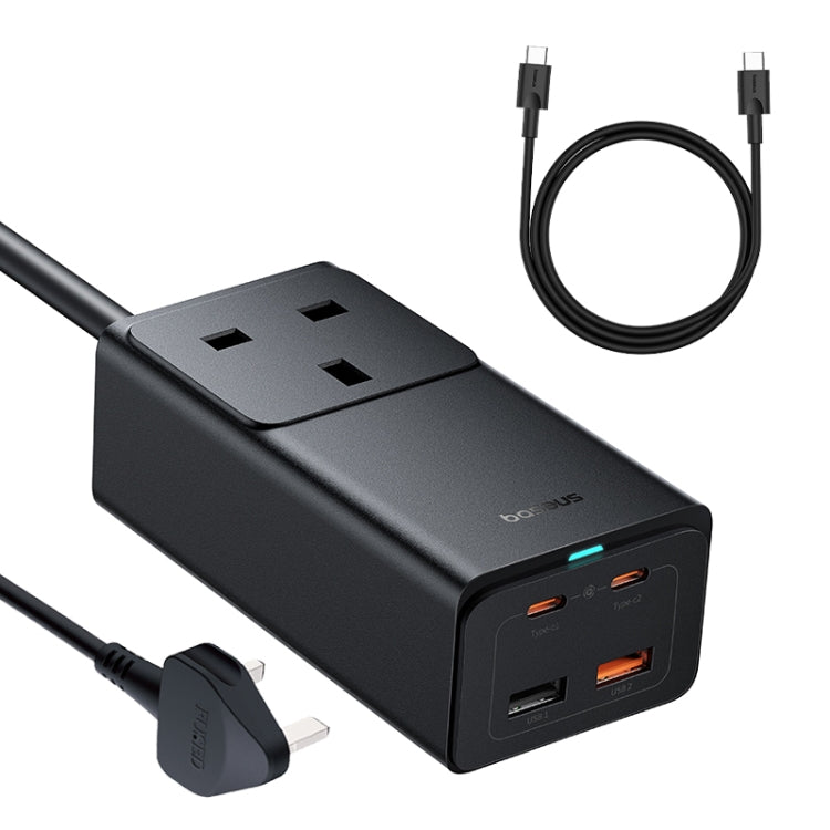 Baseus GaN5 Pro 65W AC+2xUSB+2xType-C PowerCombo Power Strip 1.5m with 1m Type-C to Type-C Cable, UK Plug(Black) - Multifunction Charger by Baseus | Online Shopping South Africa | PMC Jewellery | Buy Now Pay Later Mobicred