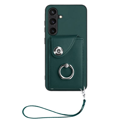 For Samsung Galaxy S24+ 5G Organ Card Bag Ring Holder PU Phone Case with Lanyard(Green) - Galaxy S24+ 5G Cases by PMC Jewellery | Online Shopping South Africa | PMC Jewellery