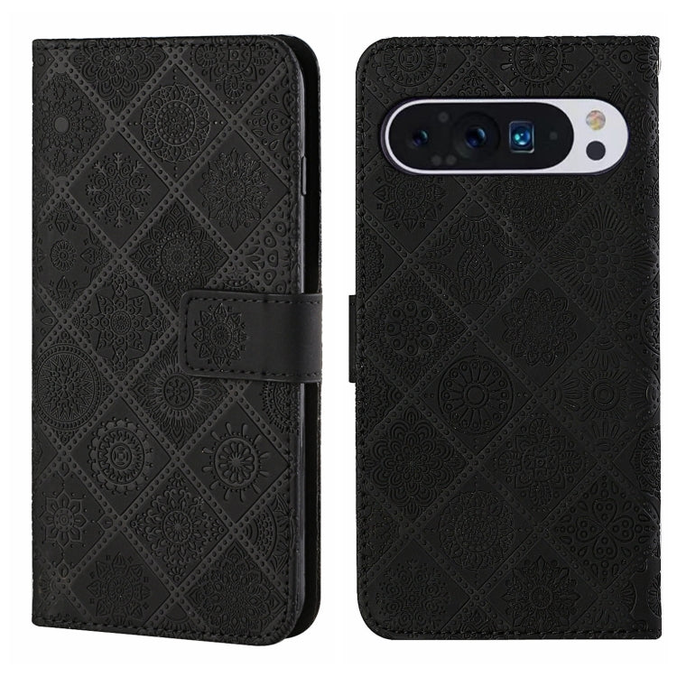 For Google Pixel 9 / 9 Pro Ethnic Style Embossed Pattern Leather Phone Case(Black) - Google Cases by PMC TechLife | Online Shopping South Africa | PMC TechLife | Buy Now Pay Later Mobicred