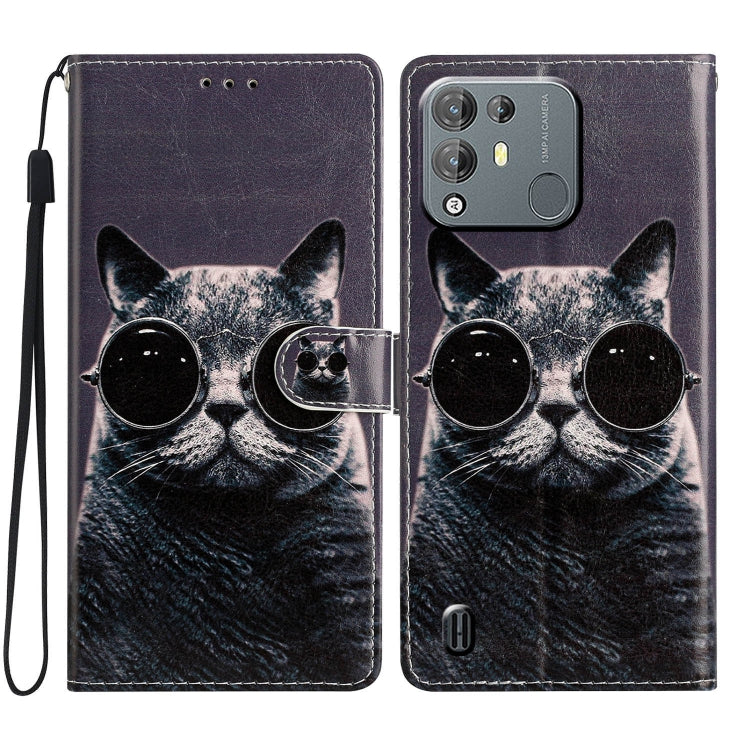 For Blackview A55 Pro Colored Drawing Leather Phone Case(Sunglasses Cat) - More Brand by PMC Jewellery | Online Shopping South Africa | PMC Jewellery | Buy Now Pay Later Mobicred