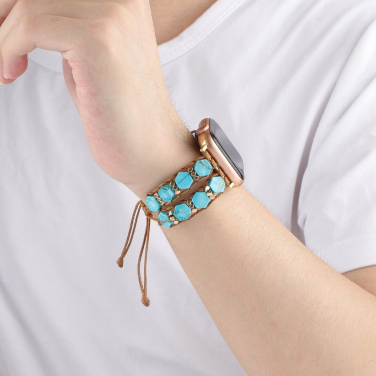 For Apple Watch Ultra 2 49mm Hexagonal Stones Drawstring Chain Watch Band(Blue) - Watch Bands by PMC TechLife | Online Shopping South Africa | PMC TechLife