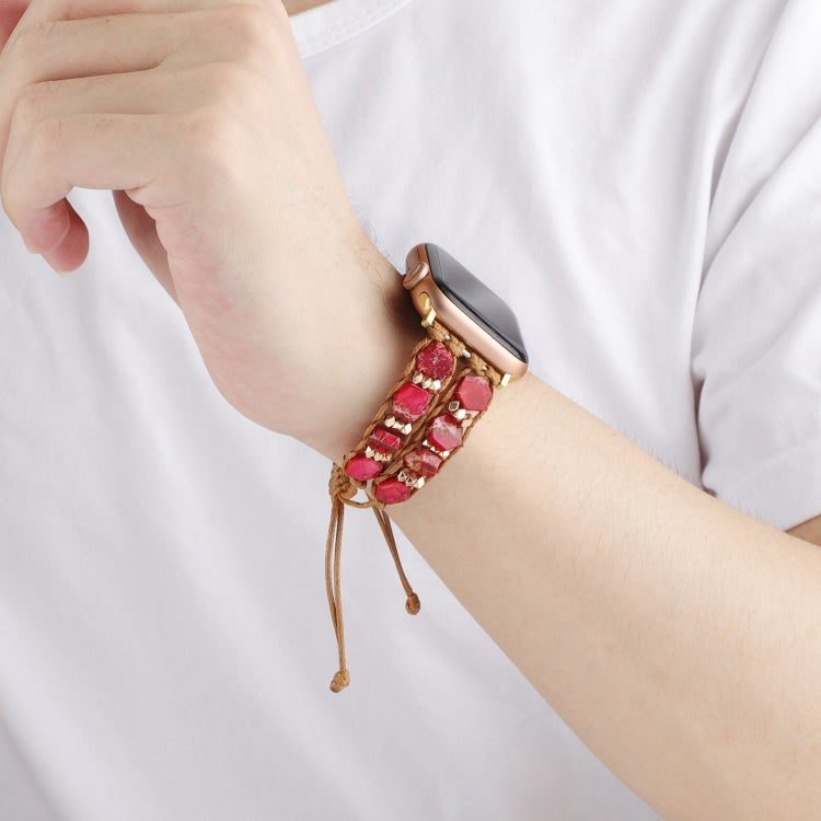 For Apple Watch Series 9 45mm Hexagonal Stones Drawstring Chain Watch Band(Red) - Watch Bands by PMC TechLife | Online Shopping South Africa | PMC TechLife | Buy Now Pay Later Mobicred