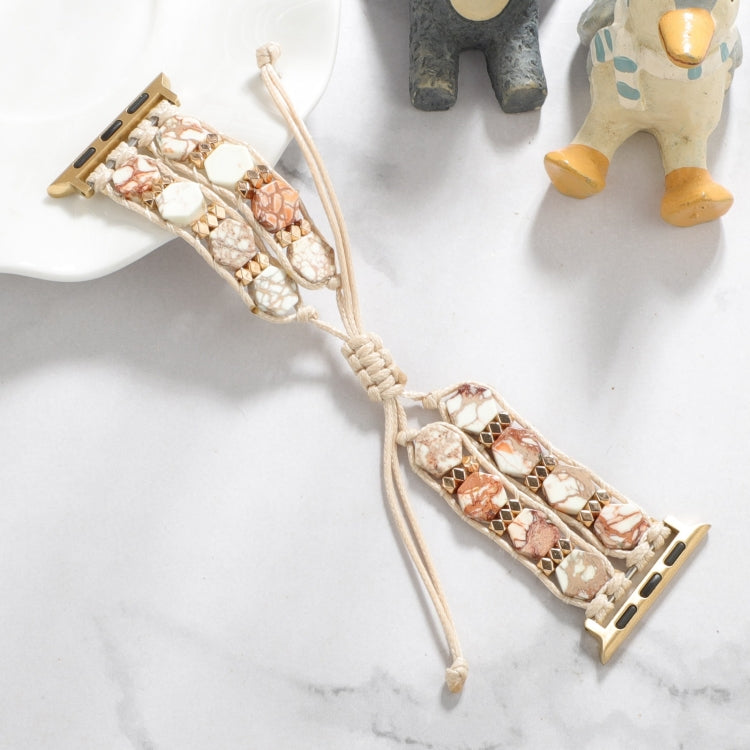 For Apple Watch Series 8 41mm Hexagonal Stones Drawstring Chain Watch Band(Beige) - free shipping - PMC TechLife - Order now!