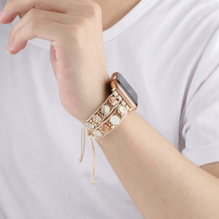 For Apple Watch Series 8 41mm Hexagonal Stones Drawstring Chain Watch Band(Beige) - free shipping - PMC TechLife - Order now!