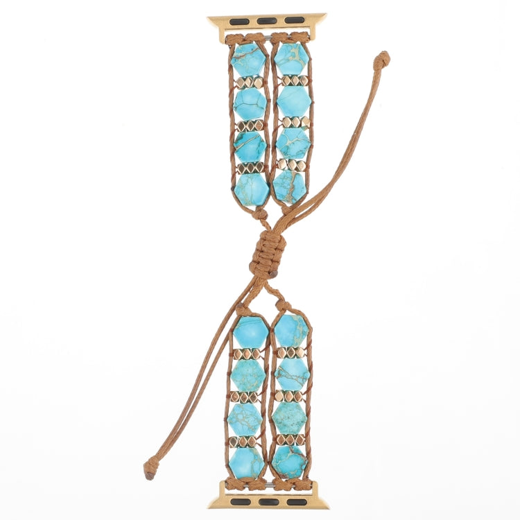 For Apple Watch Series 7 41mm Hexagonal Stones Drawstring Chain Watch Band(Blue) - Watch Bands by PMC TechLife | Online Shopping South Africa | PMC TechLife