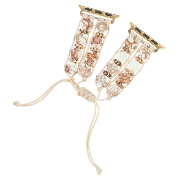 For Apple Watch SE 44mm Hexagonal Stones Drawstring Chain Watch Band(Beige) - Watch Bands by PMC TechLife | Online Shopping South Africa | PMC TechLife