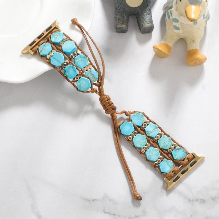 For Apple Watch Series 6 40mm Hexagonal Stones Drawstring Chain Watch Band(Blue) - Watch Bands by PMC TechLife | Online Shopping South Africa | PMC TechLife | Buy Now Pay Later Mobicred