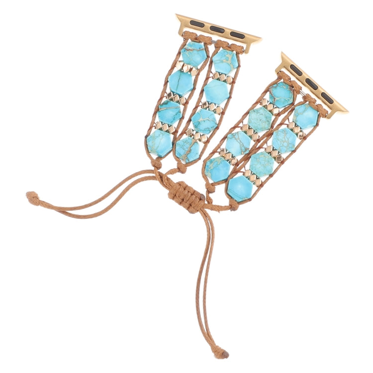 For Apple Watch Series 6 44mm Hexagonal Stones Drawstring Chain Watch Band(Blue) - Watch Bands by PMC TechLife | Online Shopping South Africa | PMC TechLife