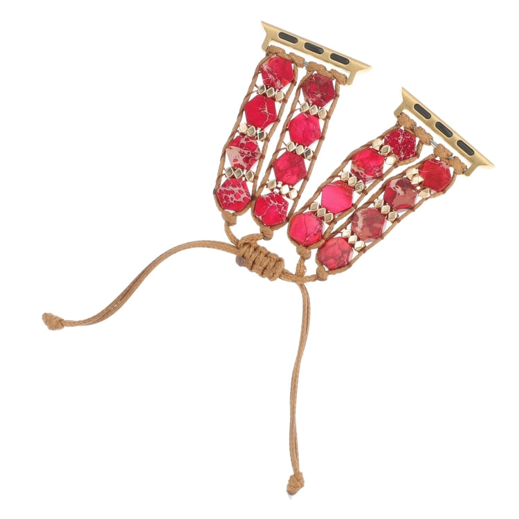 For Apple Watch Series 6 44mm Hexagonal Stones Drawstring Chain Watch Band(Red) - Watch Bands by PMC TechLife | Online Shopping South Africa | PMC TechLife