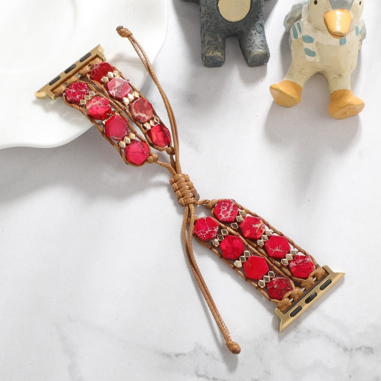 For Apple Watch Series 2 38mm Hexagonal Stones Drawstring Chain Watch Band(Red) - Watch Bands by PMC TechLife | Online Shopping South Africa | PMC TechLife