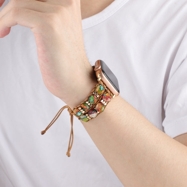 For Apple Watch 38mm Hexagonal Stones Drawstring Chain Watch Band(Colorful) - Watch Bands by PMC TechLife | Online Shopping South Africa | PMC TechLife