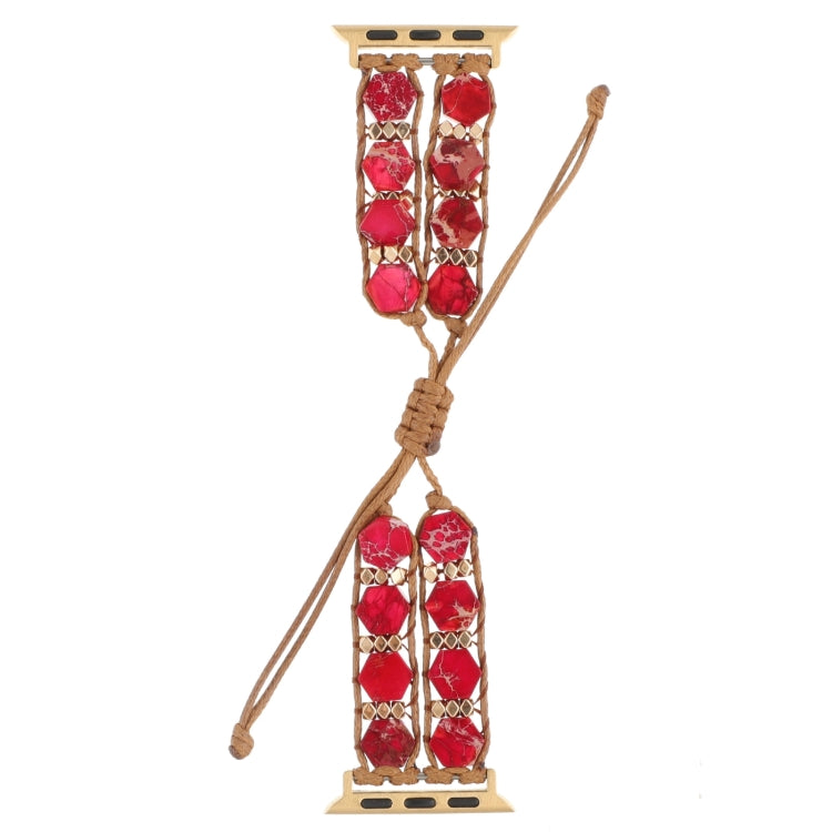 For Apple Watch 38mm Hexagonal Stones Drawstring Chain Watch Band(Red) - Watch Bands by PMC Jewellery | Online Shopping South Africa | PMC Jewellery