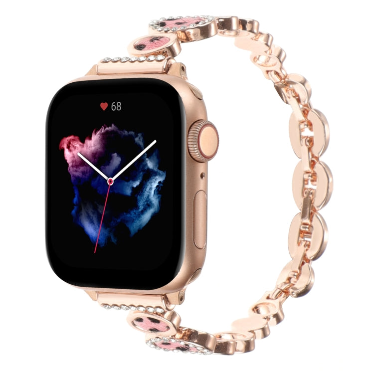 For Apple Watch Series 6 44mm Leopard Rhinestones Metal Chain Watch Band(Rose Gold) - Watch Bands by PMC Jewellery | Online Shopping South Africa | PMC Jewellery