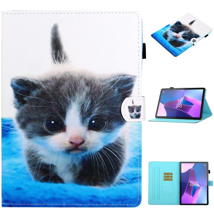 For Lenovo Tab P12 2023 / TB370FU Coloured Drawing Stitching Smart Leather Tablet Case(Blue White Cat) - Lenovo by PMC TechLife | Online Shopping South Africa | PMC TechLife | Buy Now Pay Later Mobicred