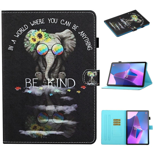 For Lenovo Tab P12 2023 / TB370FU Coloured Drawing Stitching Smart Leather Tablet Case(Glasses Elephant) - Lenovo by PMC Jewellery | Online Shopping South Africa | PMC Jewellery | Buy Now Pay Later Mobicred