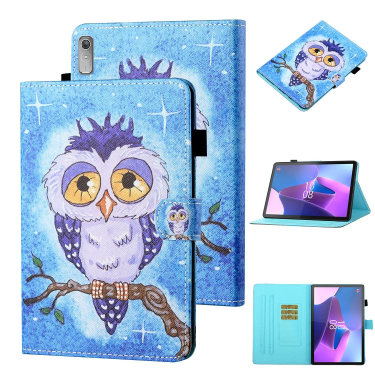 For Lenovo Tab P12 2023 / TB370FU Coloured Drawing Stitching Smart Leather Tablet Case(Blue Owl) - Lenovo by PMC TechLife | Online Shopping South Africa | PMC TechLife | Buy Now Pay Later Mobicred