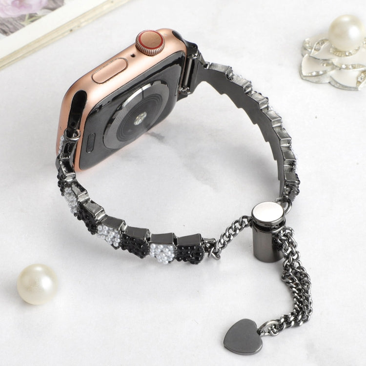 For Apple Watch SE 2023 44mm Shell Beads Chain Bracelet Metal Watch Band(Black White) - Watch Bands by PMC Jewellery | Online Shopping South Africa | PMC Jewellery