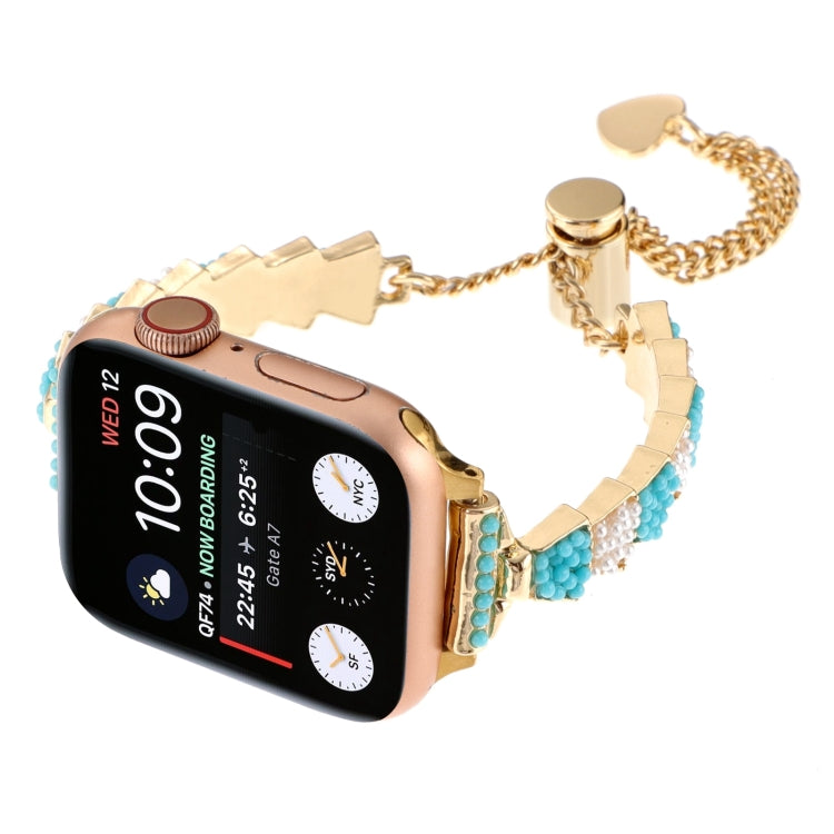 For Apple Watch Series 9 41mm Shell Beads Chain Bracelet Metal Watch Band(Blue White Gold) - Watch Bands by PMC Jewellery | Online Shopping South Africa | PMC Jewellery