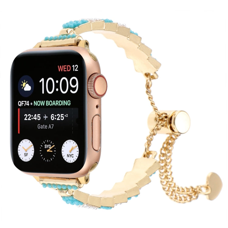 For Apple Watch Series 8 41mm Shell Beads Chain Bracelet Metal Watch Band(Blue White Gold) - Watch Bands by PMC Jewellery | Online Shopping South Africa | PMC Jewellery