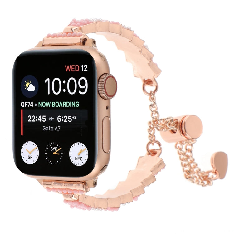 For Apple Watch Series 7 41mm Shell Beads Chain Bracelet Metal Watch Band(Pink White Rose Gold) - Watch Bands by PMC Jewellery | Online Shopping South Africa | PMC Jewellery