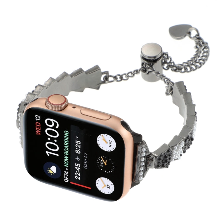 For Apple Watch Series 6 40mm Shell Beads Chain Bracelet Metal Watch Band(Black White) - Watch Bands by PMC Jewellery | Online Shopping South Africa | PMC Jewellery