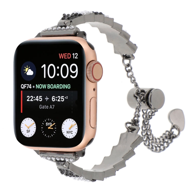 For Apple Watch Series 6 44mm Shell Beads Chain Bracelet Metal Watch Band(Black White) - Watch Bands by PMC Jewellery | Online Shopping South Africa | PMC Jewellery