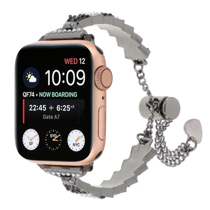 For Apple Watch Series 5 40mm Shell Beads Chain Bracelet Metal Watch Band(Black White) - Watch Bands by PMC Jewellery | Online Shopping South Africa | PMC Jewellery