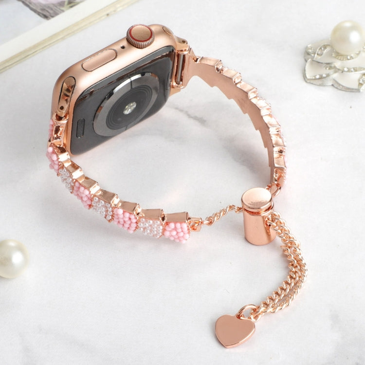 For Apple Watch Series 3 38mm Shell Beads Chain Bracelet Metal Watch Band(Pink White Rose Gold) - Watch Bands by PMC Jewellery | Online Shopping South Africa | PMC Jewellery