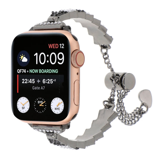 For Apple Watch Series 2 42mm Shell Beads Chain Bracelet Metal Watch Band(Black White) - Watch Bands by PMC Jewellery | Online Shopping South Africa | PMC Jewellery