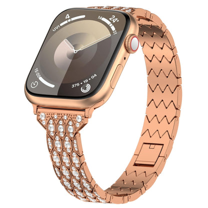 For Apple Watch Series 8 45mm Devil Eye Diamond Bracelet Metal Watch Band(Rose Gold) - Watch Bands by PMC Jewellery | Online Shopping South Africa | PMC Jewellery