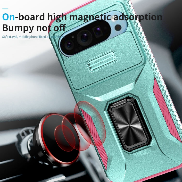 For Google Pixel 9 / Pixel 9 Pro Sliding Camshield Holder Phone Case(Grey Green + Pink) - Google Cases by PMC TechLife | Online Shopping South Africa | PMC TechLife | Buy Now Pay Later Mobicred