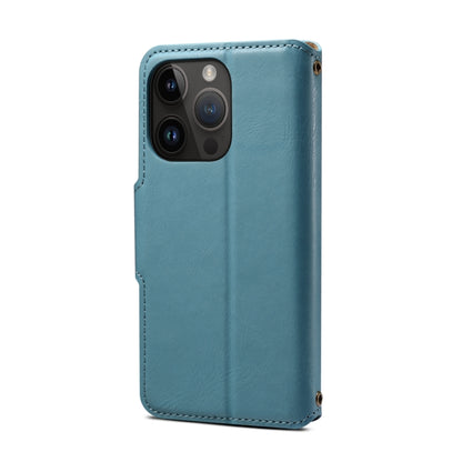 For iPhone 15 Plus Denior Cowhide Texture Wallet Style Leather Phone Case(Blue) - iPhone 15 Plus Cases by Denior | Online Shopping South Africa | PMC Jewellery | Buy Now Pay Later Mobicred