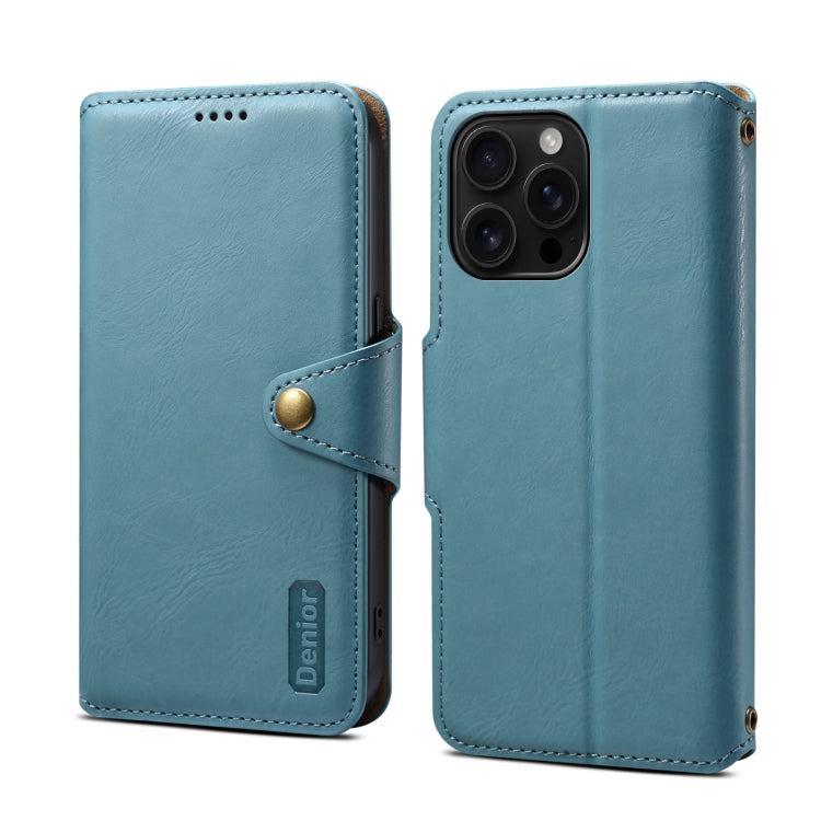 For iPhone 16 Pro Max Denior Cowhide Texture Wallet Style Leather Phone Case(Blue) - iPhone 16 Pro Max Cases by Denior | Online Shopping South Africa | PMC Jewellery | Buy Now Pay Later Mobicred