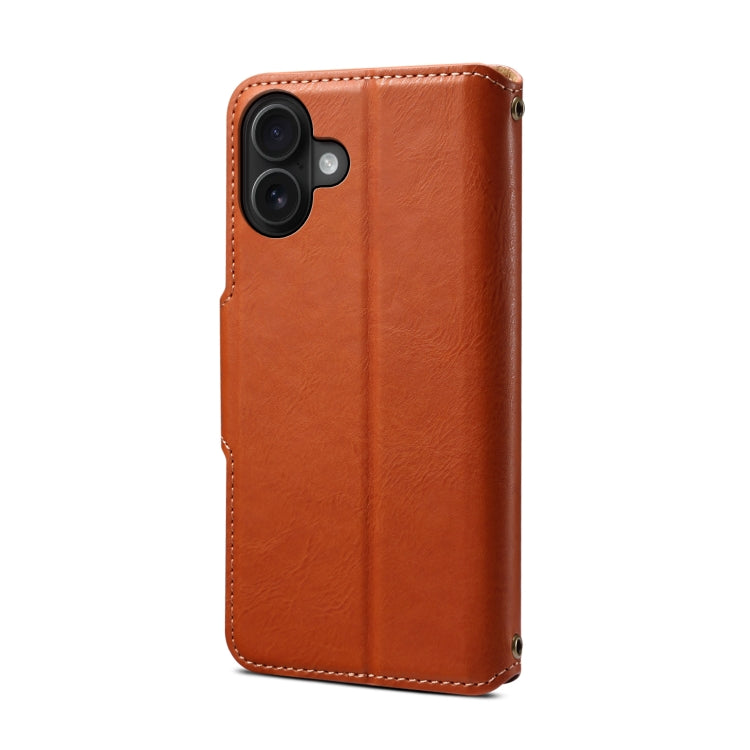 For iPhone 16 Plus Denior Cowhide Texture Wallet Style Leather Phone Case(Brown) - iPhone 16 Plus Cases by Denior | Online Shopping South Africa | PMC Jewellery | Buy Now Pay Later Mobicred