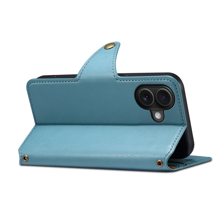 For iPhone 16 Plus Denior Cowhide Texture Wallet Style Leather Phone Case(Blue) - free shipping - PMC Jewellery - Order now!