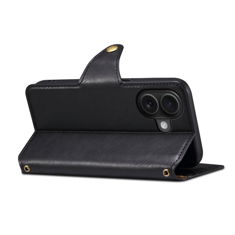 For iPhone 16 Denior Cowhide Texture Wallet Style Leather Phone Case(Black) - free shipping - PMC Jewellery - Order now!
