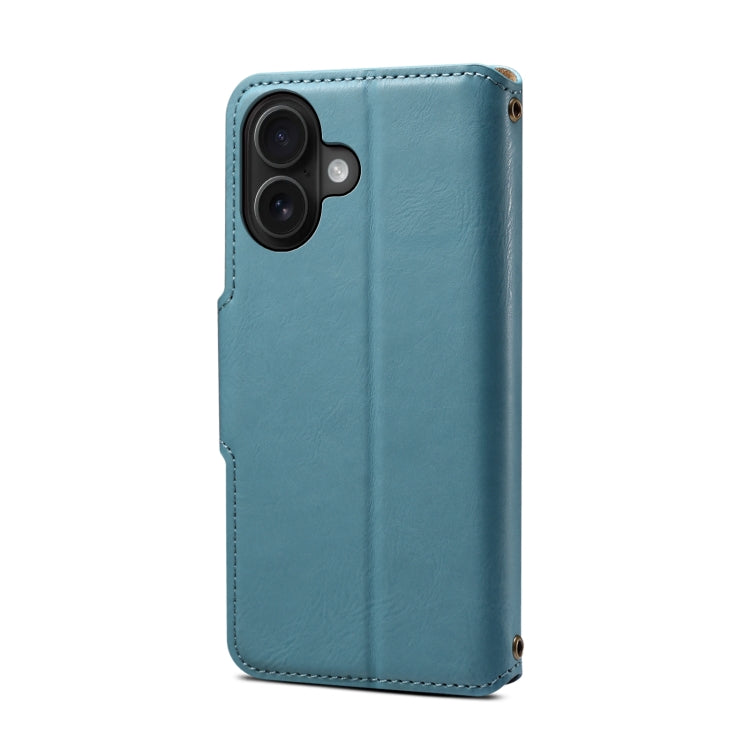 For iPhone 16 Denior Cowhide Texture Wallet Style Leather Phone Case(Blue) - iPhone 16 Cases by Denior | Online Shopping South Africa | PMC Jewellery | Buy Now Pay Later Mobicred