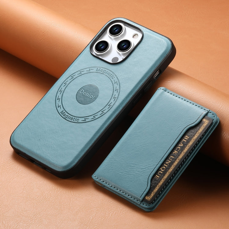 For iPhone 15 Pro Max Denior Cowhide Texture Leather MagSafe Detachable Wallet Phone Case(Blue) - iPhone 15 Pro Max Cases by Denior | Online Shopping South Africa | PMC Jewellery | Buy Now Pay Later Mobicred