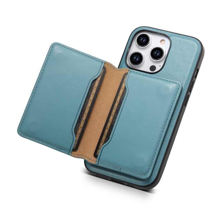 For iPhone 15 Pro Max Denior Cowhide Texture Leather MagSafe Detachable Wallet Phone Case(Blue) - iPhone 15 Pro Max Cases by Denior | Online Shopping South Africa | PMC Jewellery | Buy Now Pay Later Mobicred