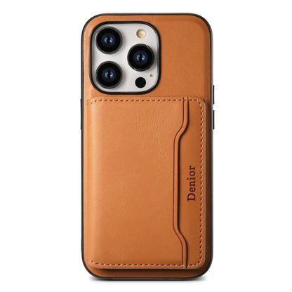 For iPhone 15 Pro Max Denior Cowhide Texture Leather MagSafe Detachable Wallet Phone Case(Khaki) - iPhone 15 Pro Max Cases by Denior | Online Shopping South Africa | PMC Jewellery | Buy Now Pay Later Mobicred