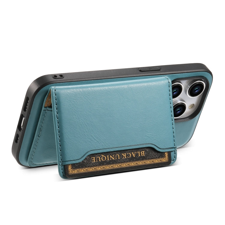 For iPhone 15 Pro Denior Cowhide Texture Leather MagSafe Detachable Wallet Phone Case(Blue) - iPhone 15 Pro Cases by Denior | Online Shopping South Africa | PMC Jewellery | Buy Now Pay Later Mobicred