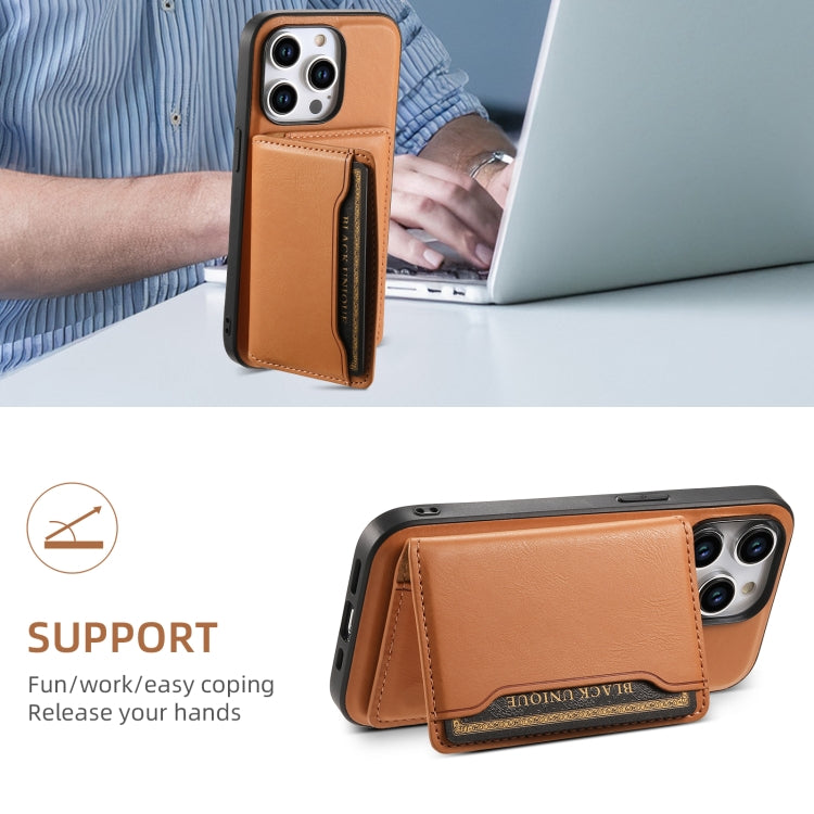 For iPhone 15 Pro Denior Cowhide Texture Leather MagSafe Detachable Wallet Phone Case(Khaki) - iPhone 15 Pro Cases by Denior | Online Shopping South Africa | PMC Jewellery | Buy Now Pay Later Mobicred