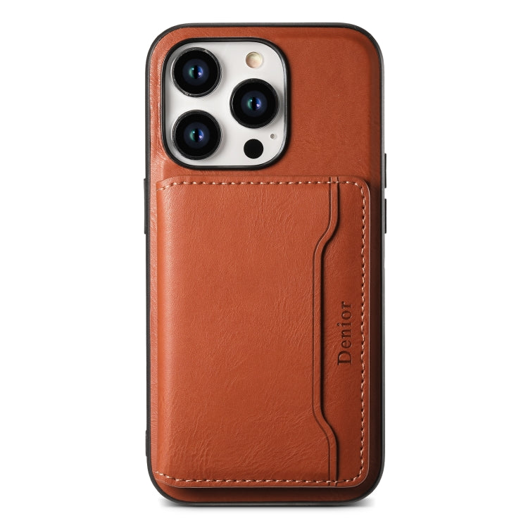 For iPhone 15 Pro Denior Cowhide Texture Leather MagSafe Detachable Wallet Phone Case(Brown) - iPhone 15 Pro Cases by Denior | Online Shopping South Africa | PMC Jewellery | Buy Now Pay Later Mobicred