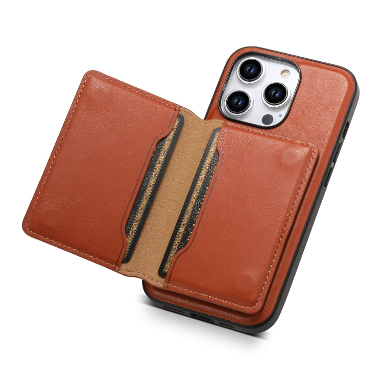 For iPhone 15 Pro Denior Cowhide Texture Leather MagSafe Detachable Wallet Phone Case(Brown) - iPhone 15 Pro Cases by Denior | Online Shopping South Africa | PMC Jewellery | Buy Now Pay Later Mobicred