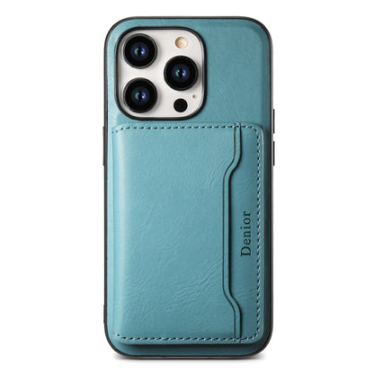 For iPhone 14 Denior Cowhide Texture Leather MagSafe Detachable Wallet Phone Case(Blue) - iPhone 14 Cases by Denior | Online Shopping South Africa | PMC Jewellery | Buy Now Pay Later Mobicred