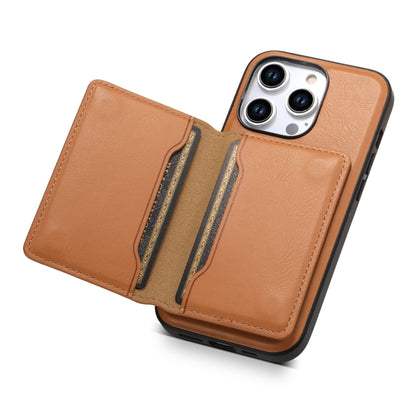 For iPhone 14 Denior Cowhide Texture Leather MagSafe Detachable Wallet Phone Case(Khaki) - iPhone 14 Cases by Denior | Online Shopping South Africa | PMC Jewellery | Buy Now Pay Later Mobicred